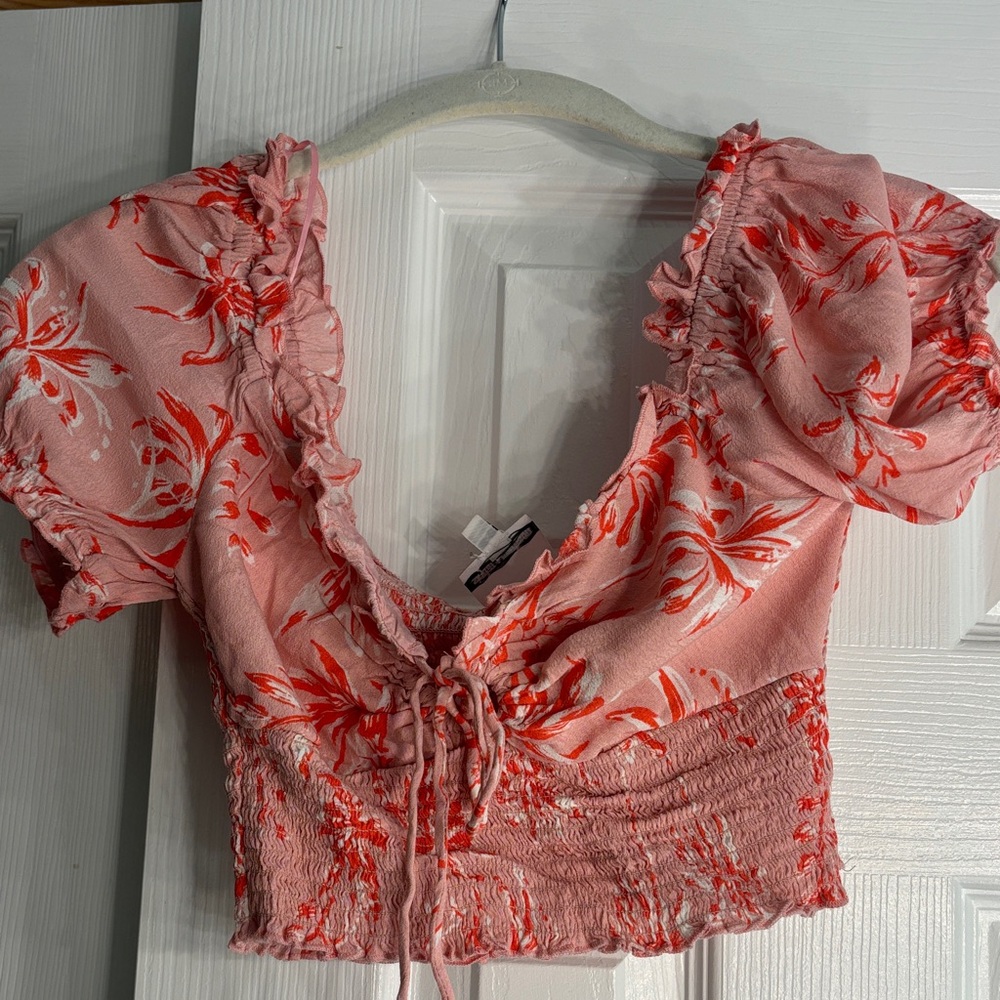 Skylar + Madison Pink and Red Floral Crop Top